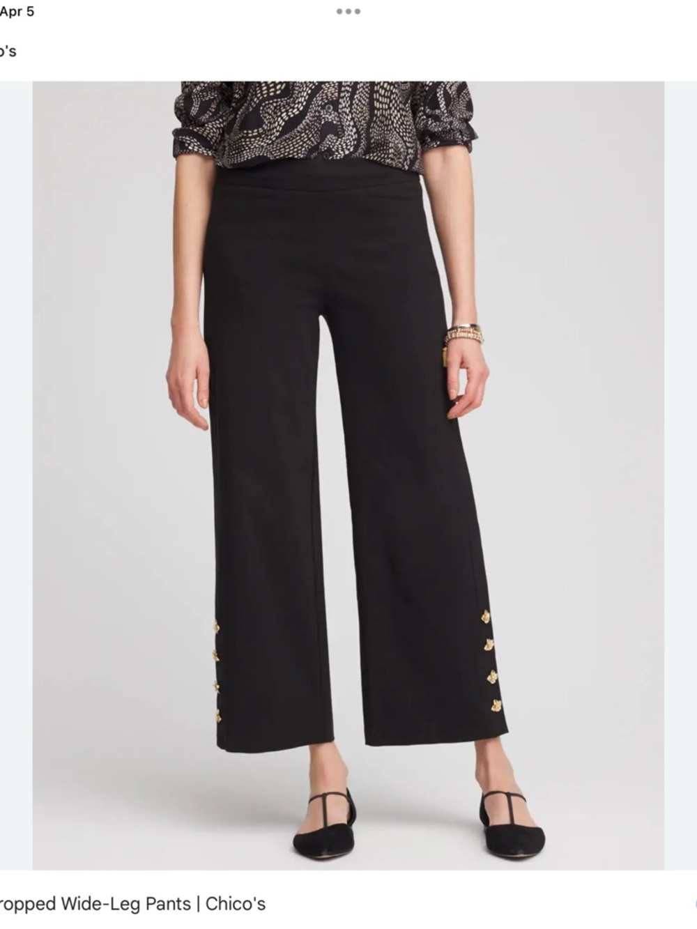 *Chico's Black Wide-Leg Cropped Pants with Gold Button Detail C33